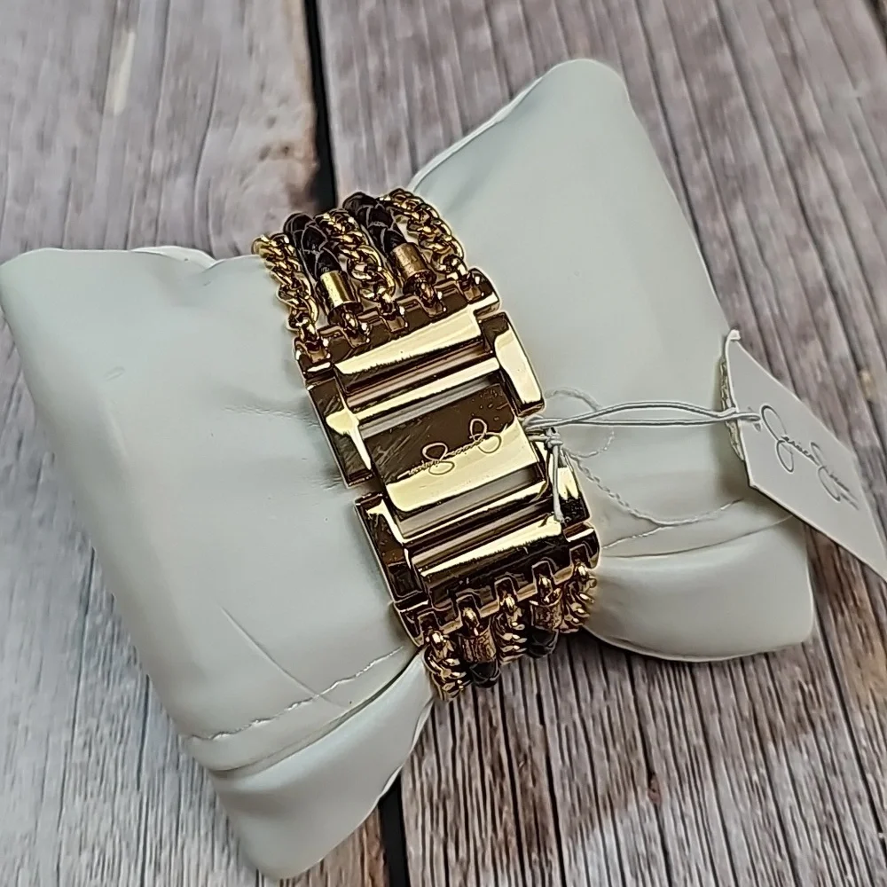 NWT JESSICA SIMPSON MULTI-CHAIN BRAIDED BAND GOLD TONE RECTANGLE WATCH
